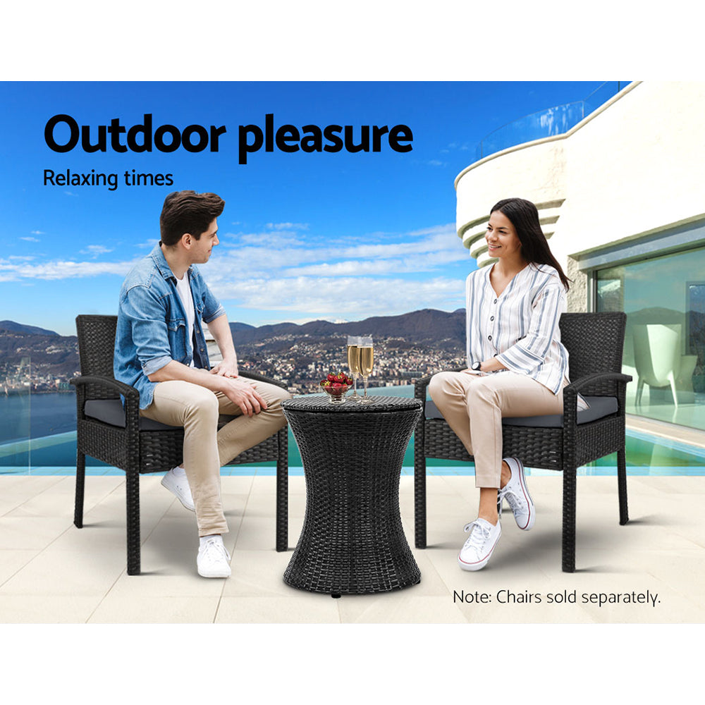Outdoor Patio Pool Cooler Ice Bucket Rattan Bar Coffee Table Black
