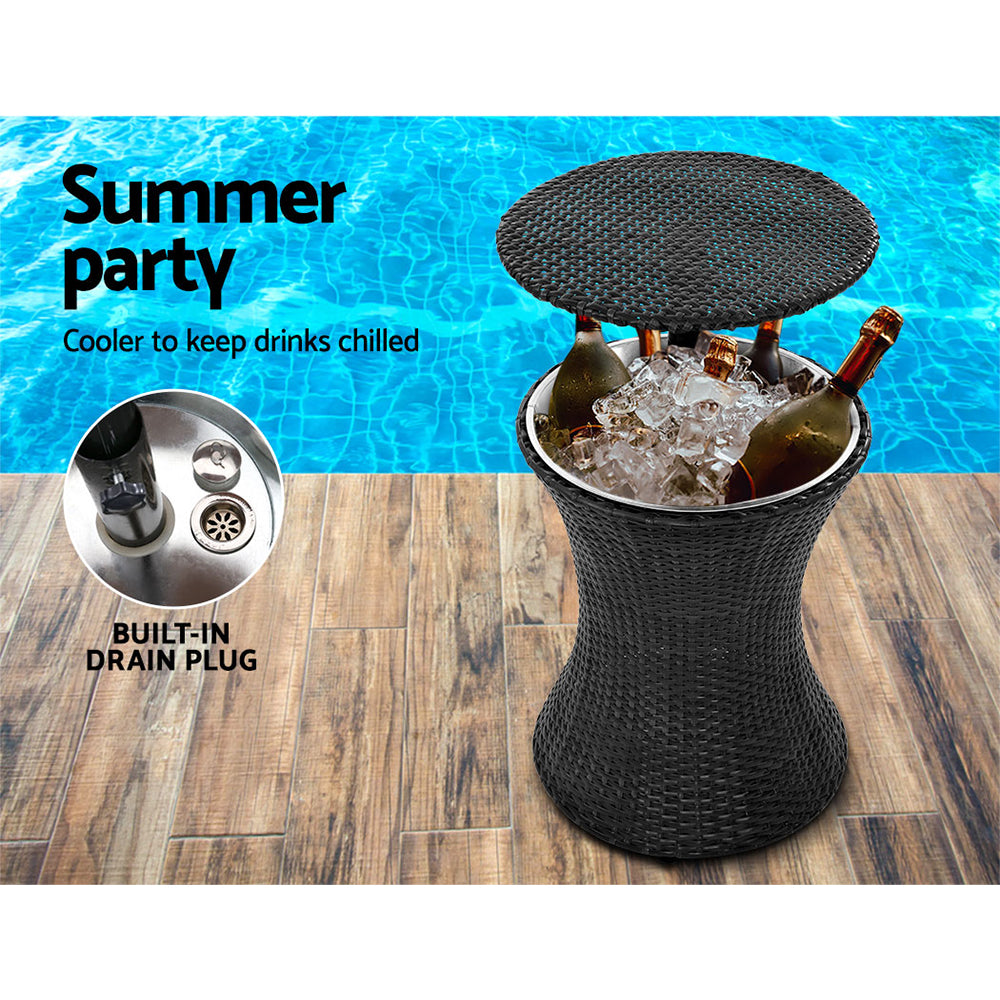 Outdoor Patio Pool Cooler Ice Bucket Rattan Bar Coffee Table Black