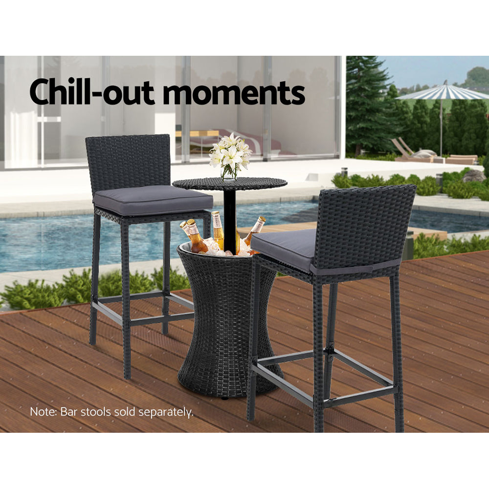 Outdoor Patio Pool Cooler Ice Bucket Rattan Bar Coffee Table Black