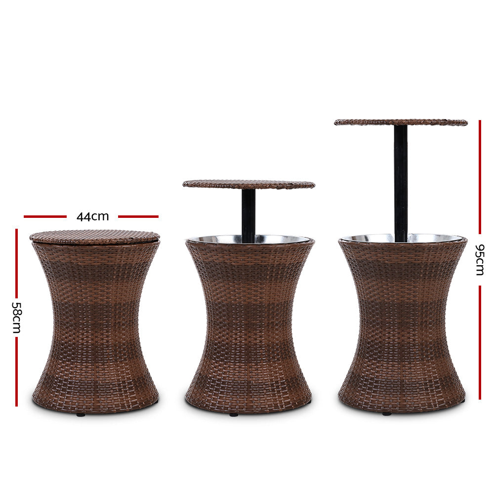 Outdoor Patio Pool Cooler Ice Bucket Rattan Bar Coffee Table Brown