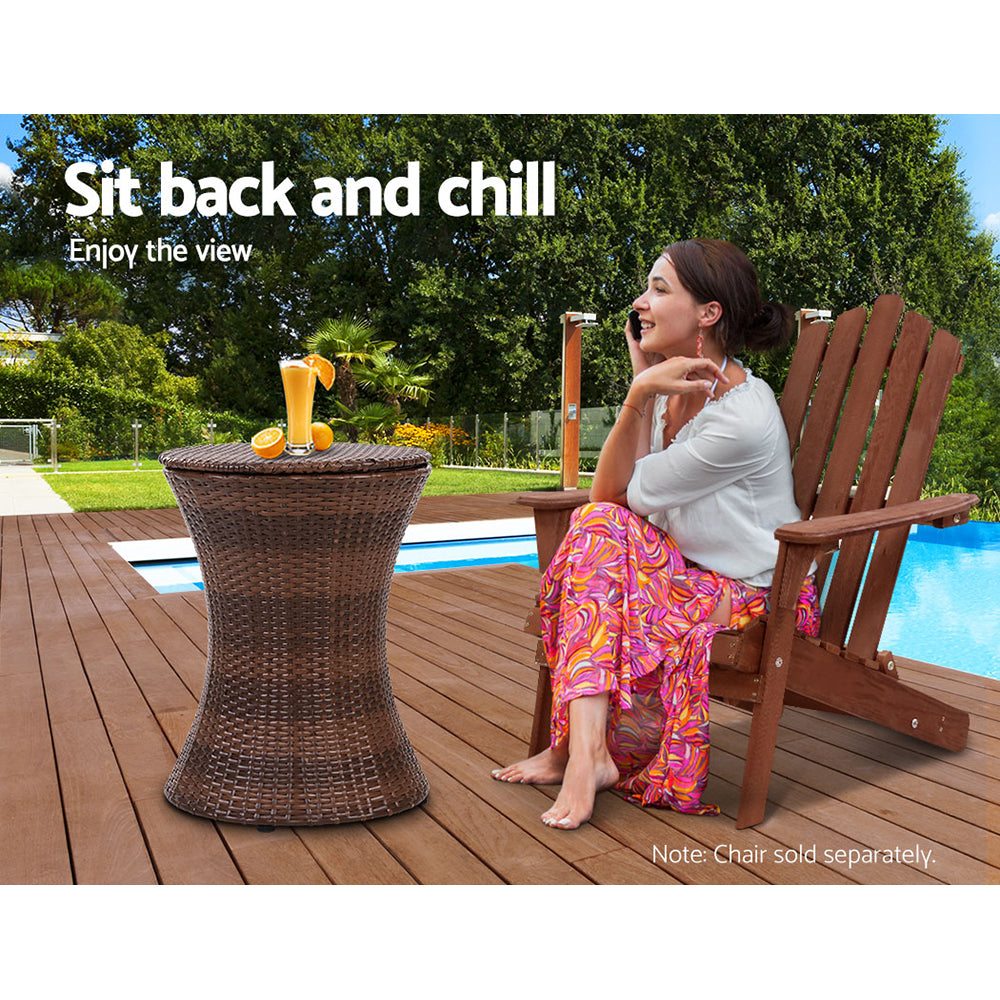 Outdoor Patio Pool Cooler Ice Bucket Rattan Bar Coffee Table Brown