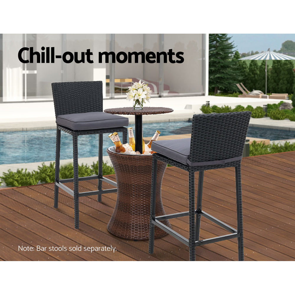 Outdoor Patio Pool Cooler Ice Bucket Rattan Bar Coffee Table Brown