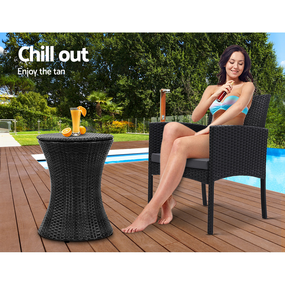 Gardeon Outdoor Furniture Wicker Chairs Bar Table Cooler Ice Bistro Set Bucket Patio Coffee