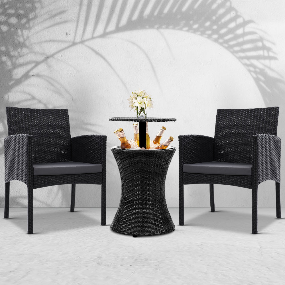 Gardeon Outdoor Furniture Wicker Chairs Bar Table Cooler Ice Bistro Set Bucket Patio Coffee