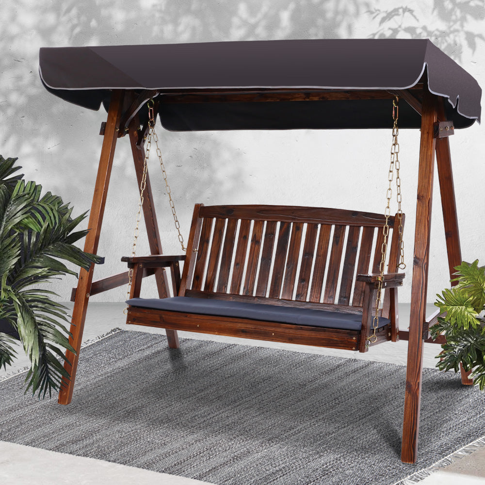 Gardeon Wooden Swing Chair Garden Bench Canopy 3 Seater Outdoor