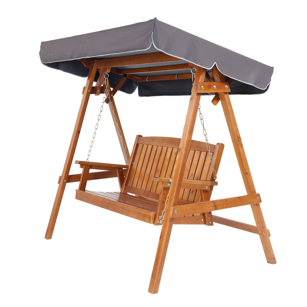 Gardeon Wooden Swing Chair Garden Bench Canopy 3 Seater Outdoor Furniture