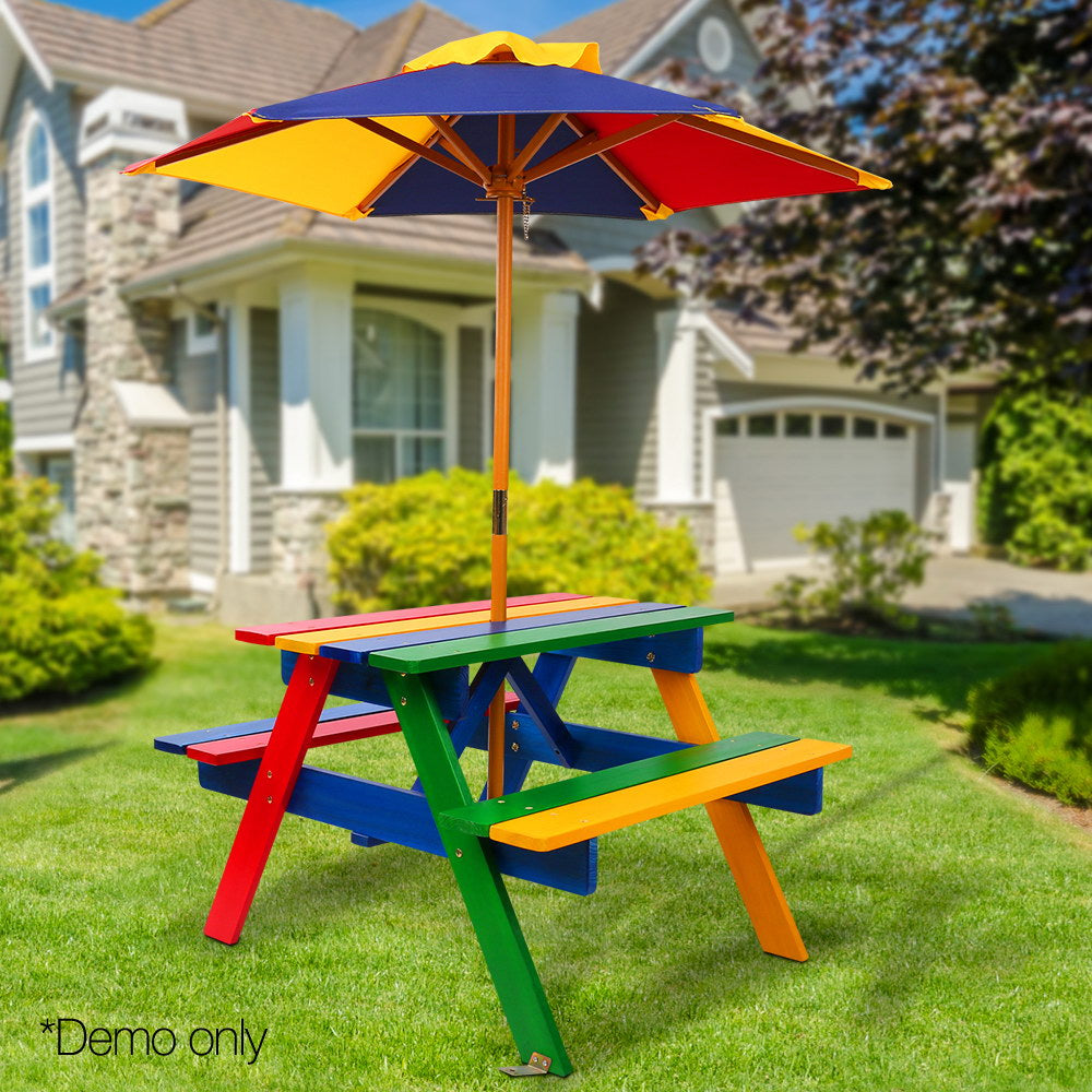 Keezi Kids Wooden Picnic Table Set with Umbrella