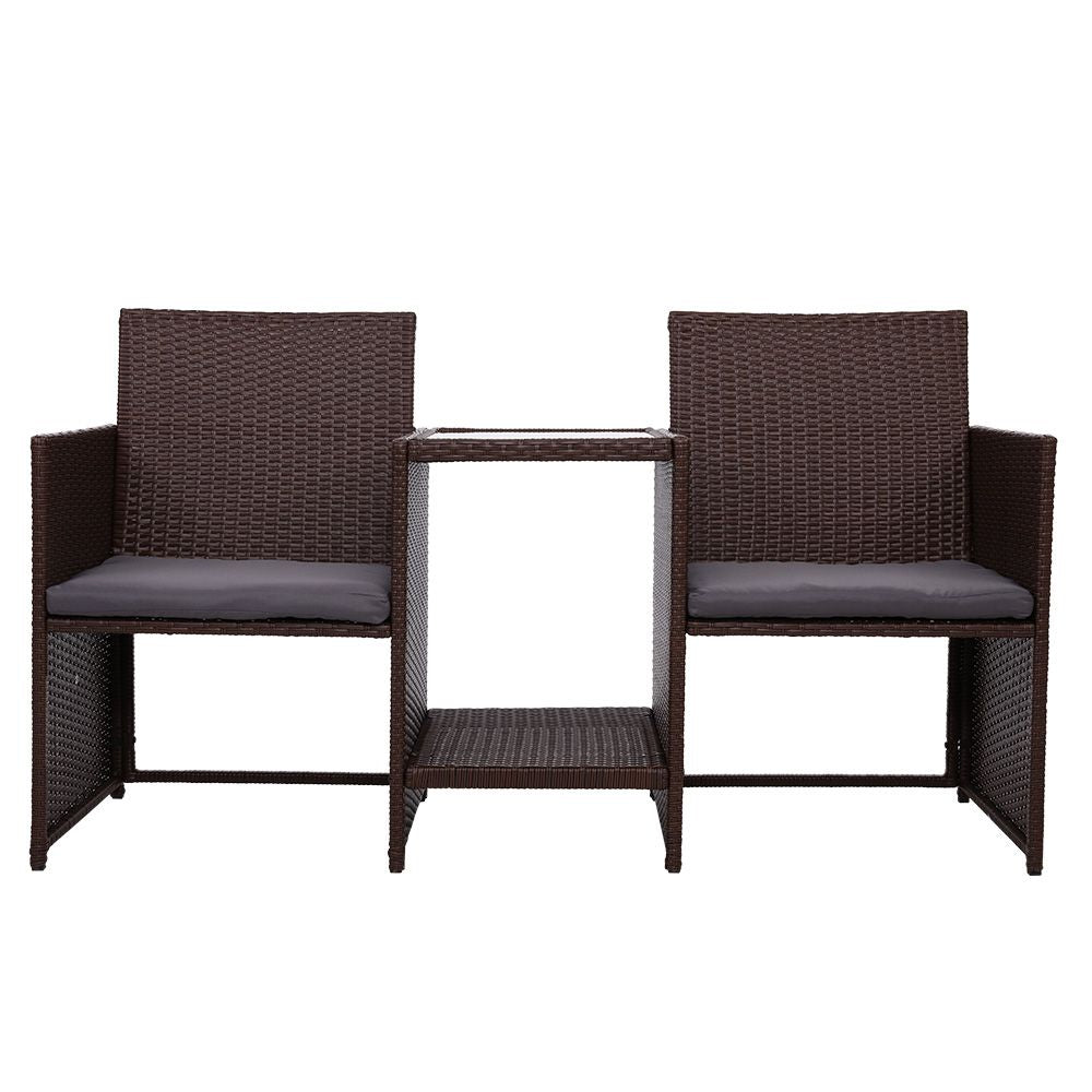 Gardeon Outdoor Setting Wicker Loveseat Birstro Set Patio Garden Furniture Brown