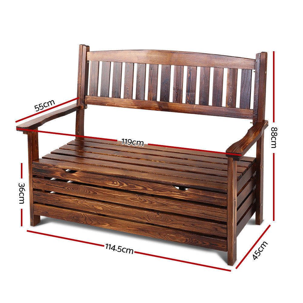 Gardeon Outdoor Storage Bench Box Wooden Garden Chair 2 Seat Timber Furniture Charcoal
