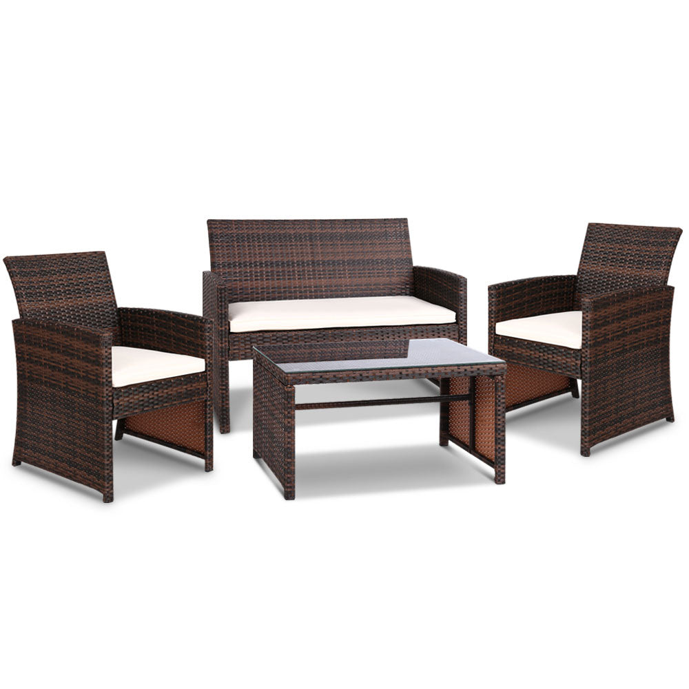 Gardeon Set of 4 Outdoor Rattan Chairs & Table - Brown