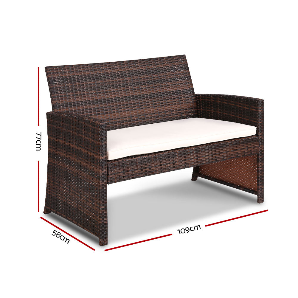 Gardeon Set of 4 Outdoor Wicker Chairs & Table - Brown