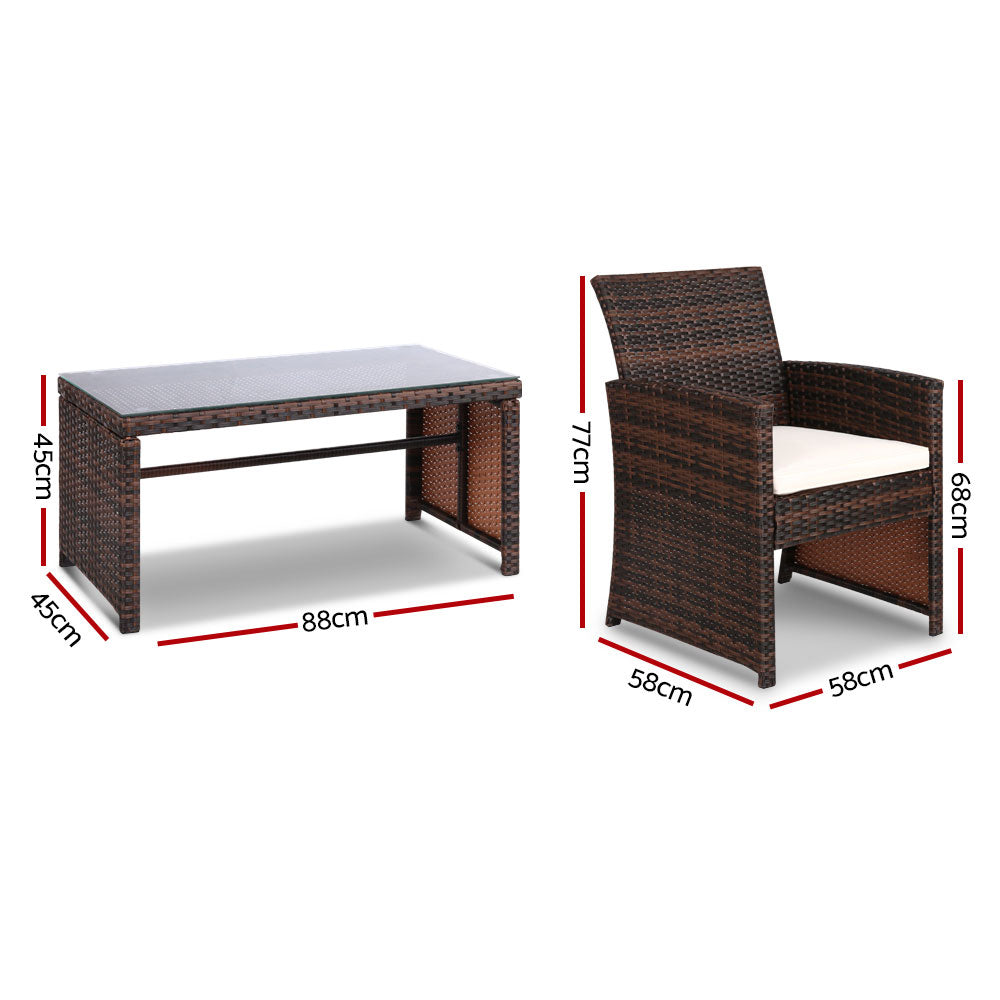 Gardeon Set of 4 Outdoor Wicker Chairs & Table - Brown