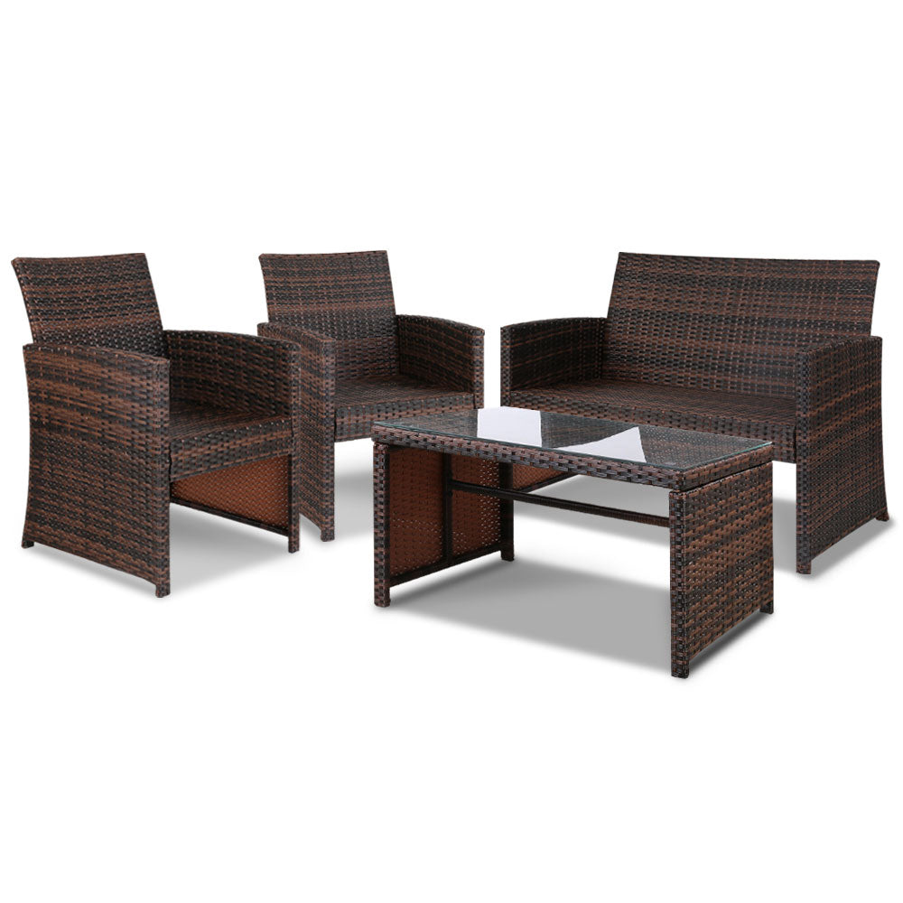 Gardeon Set of 4 Outdoor Wicker Chairs & Table - Brown
