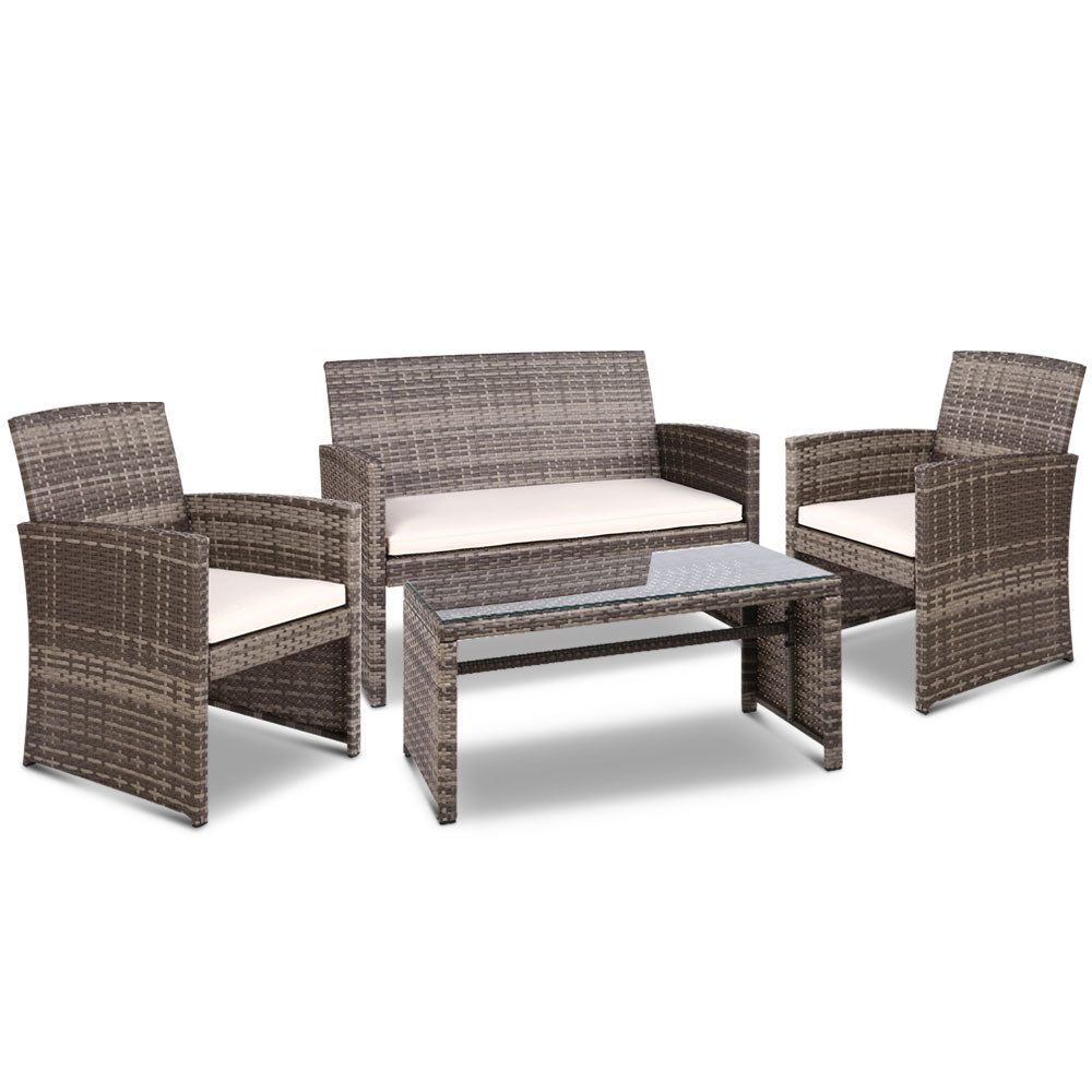 Gardeon Set of 4 Outdoor Rattan Chairs & Table - Grey