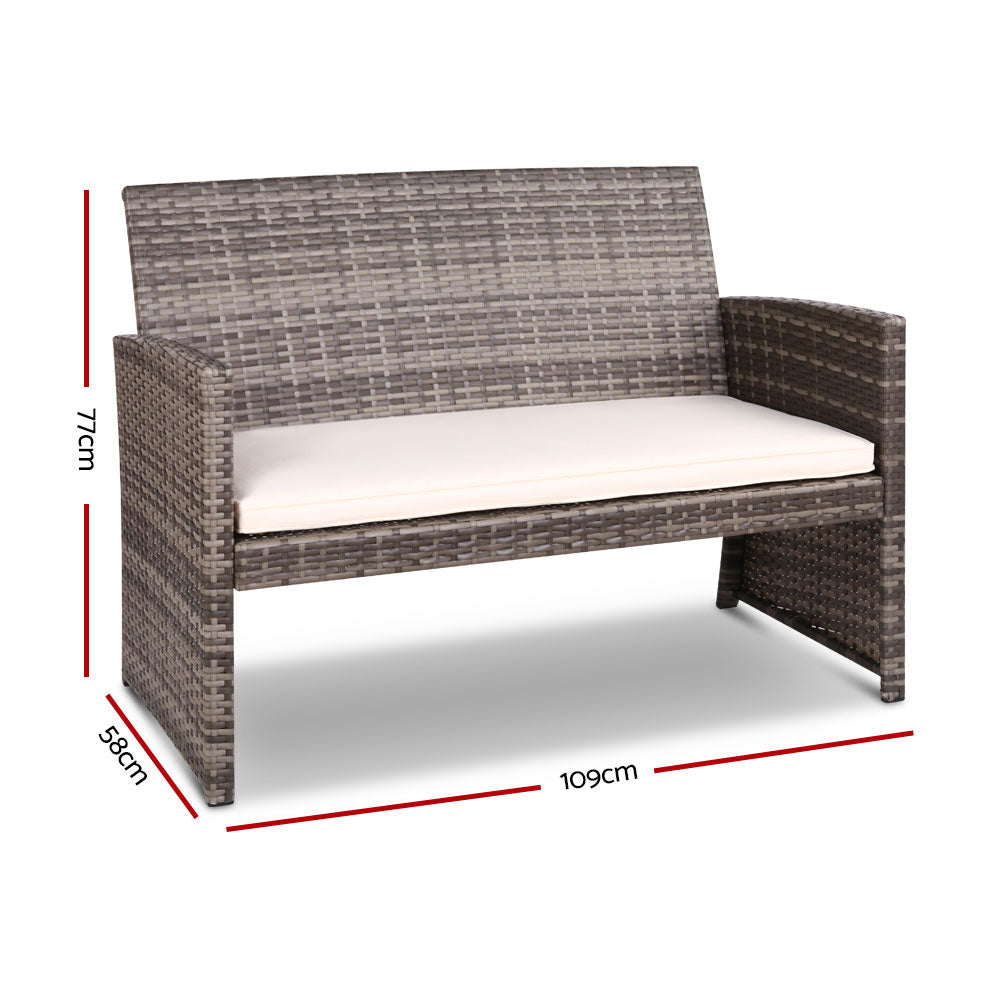 Gardeon Set of 4 Outdoor Wicker Chairs & Table - Grey