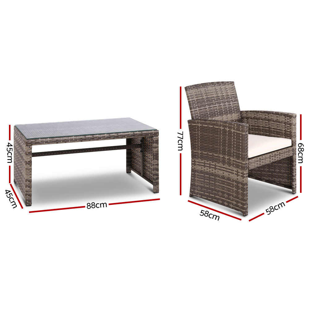 Gardeon Set of 4 Outdoor Wicker Chairs & Table - Grey