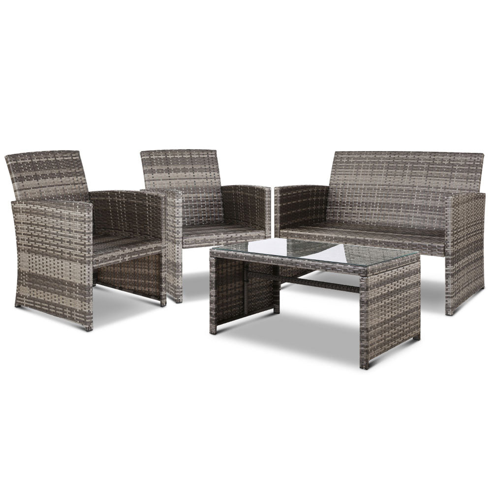 Gardeon Set of 4 Outdoor Wicker Chairs & Table - Grey