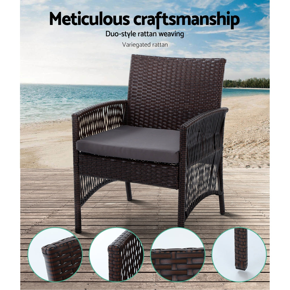 Gardeon Outdoor Furniture Rattan Set Wicker Cushion 4pc Brown