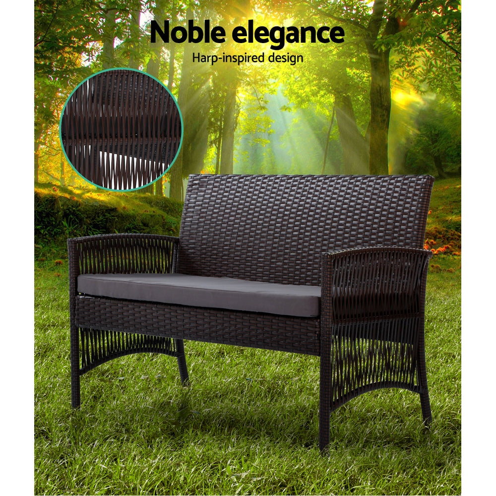 Gardeon Outdoor Furniture Rattan Set Wicker Cushion 4pc Brown