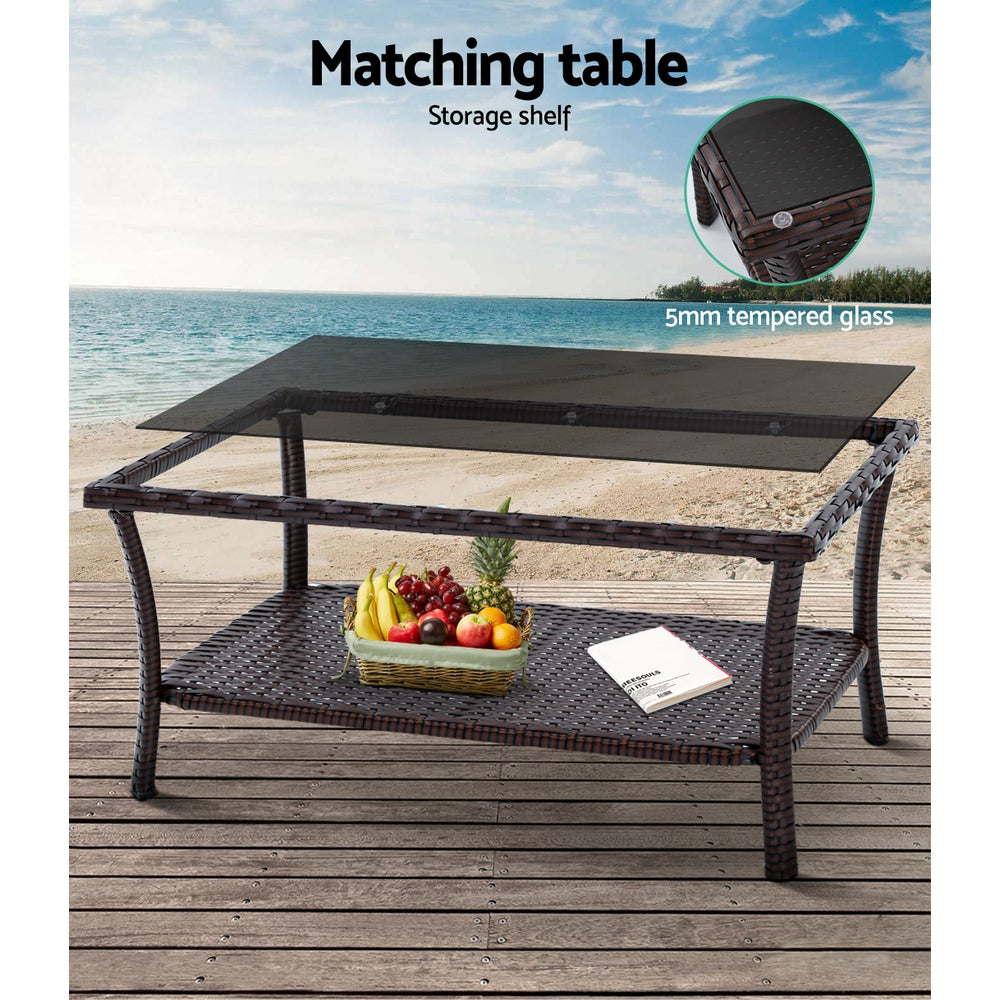Gardeon Outdoor Furniture Rattan Set Wicker Cushion 4pc Brown