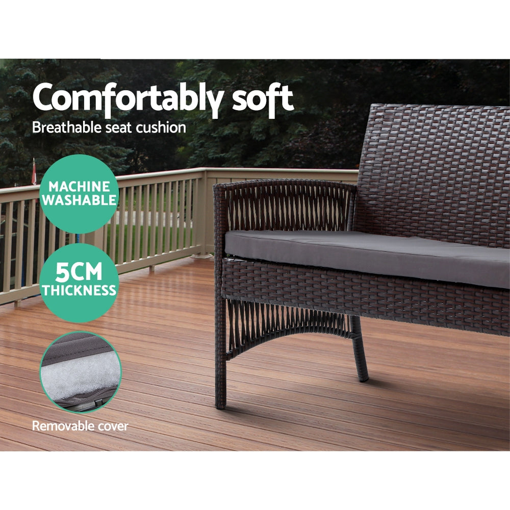 Gardeon Outdoor Furniture Rattan Set Wicker Cushion 4pc Brown