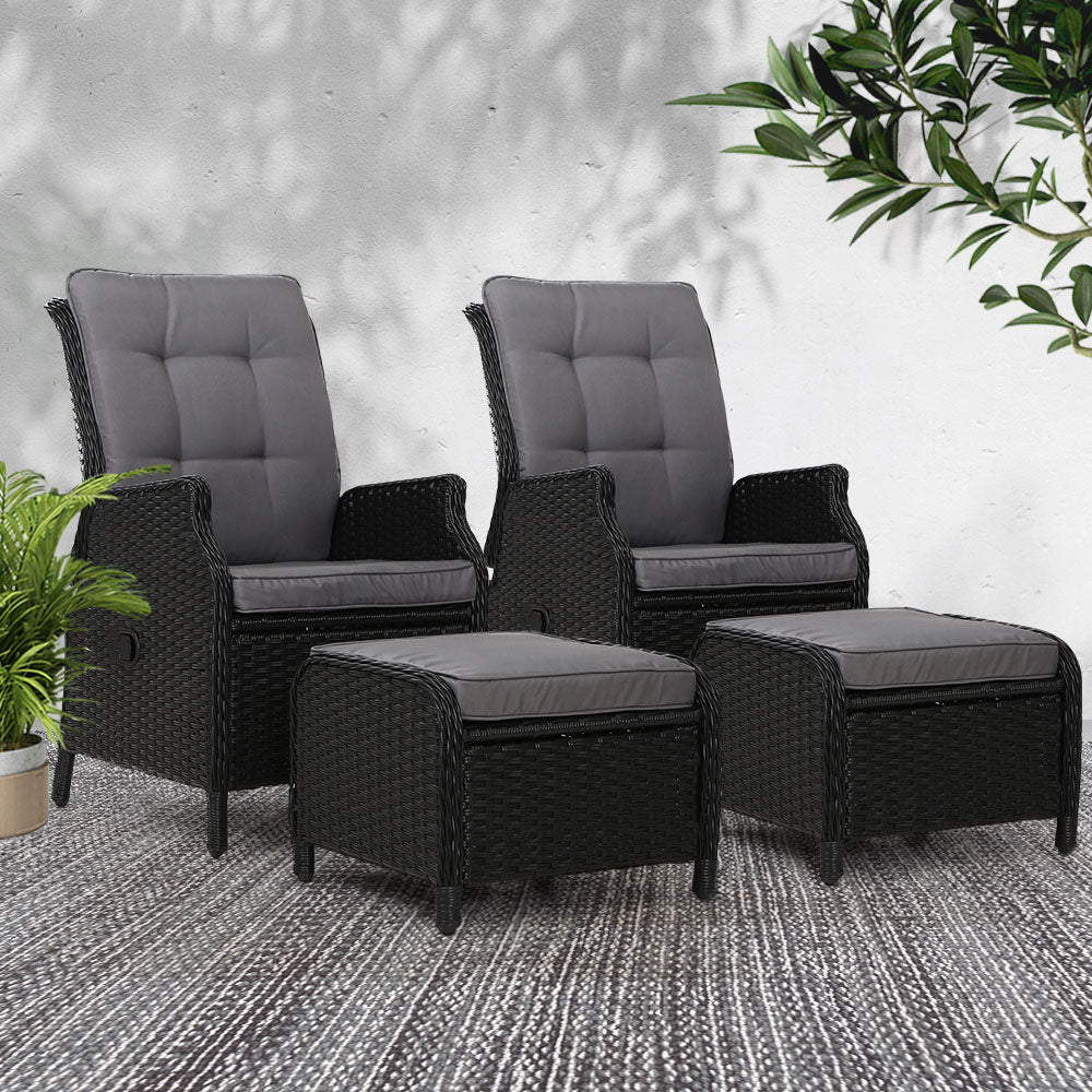 Gardeon Set of 2 Recliner Chairs Sun lounge Outdoor Setting Patio Furniture Wicker Sofa