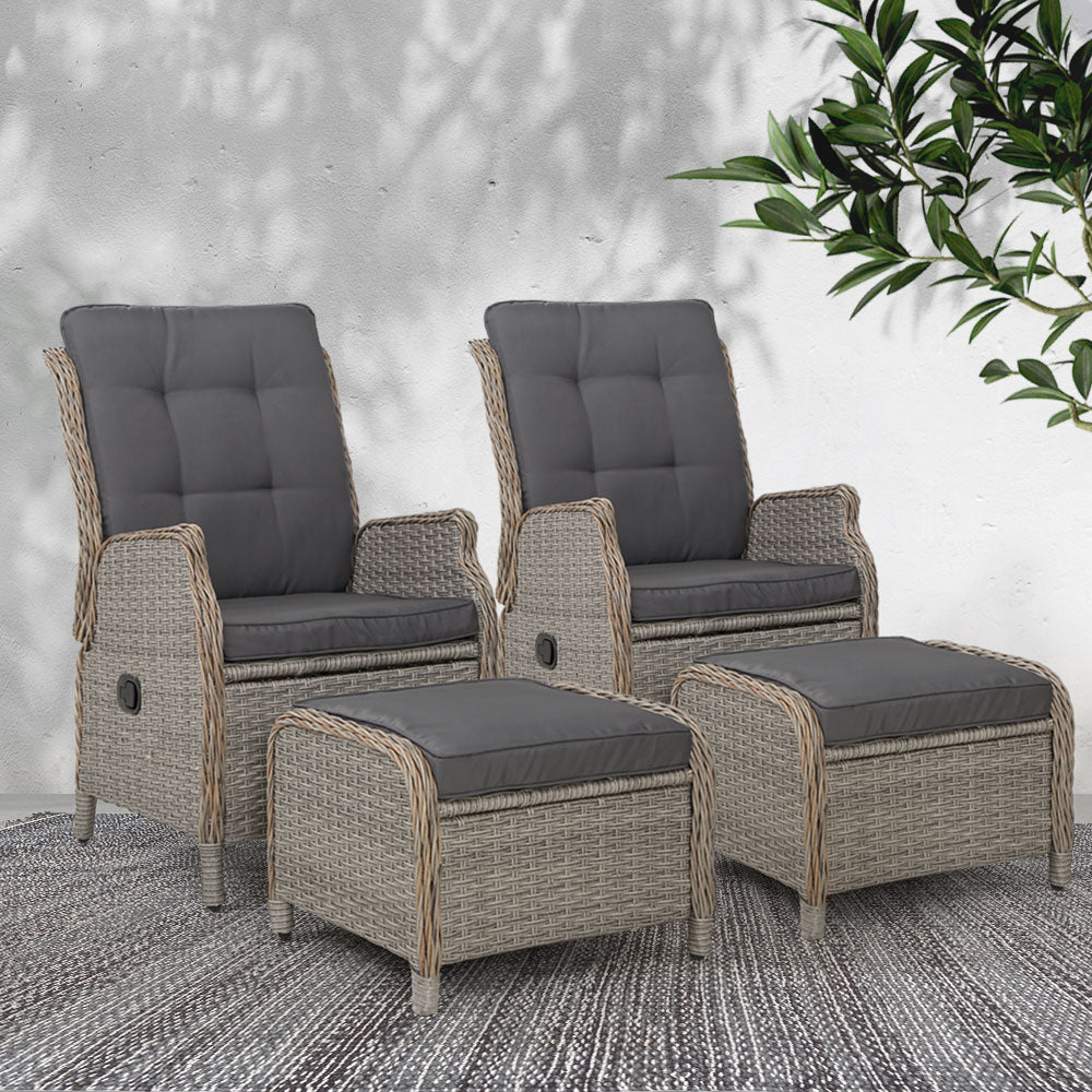 Gardeon Set of 2 Recliner Chairs Sun lounge Outdoor Patio Furniture Wicker Sofa Lounger