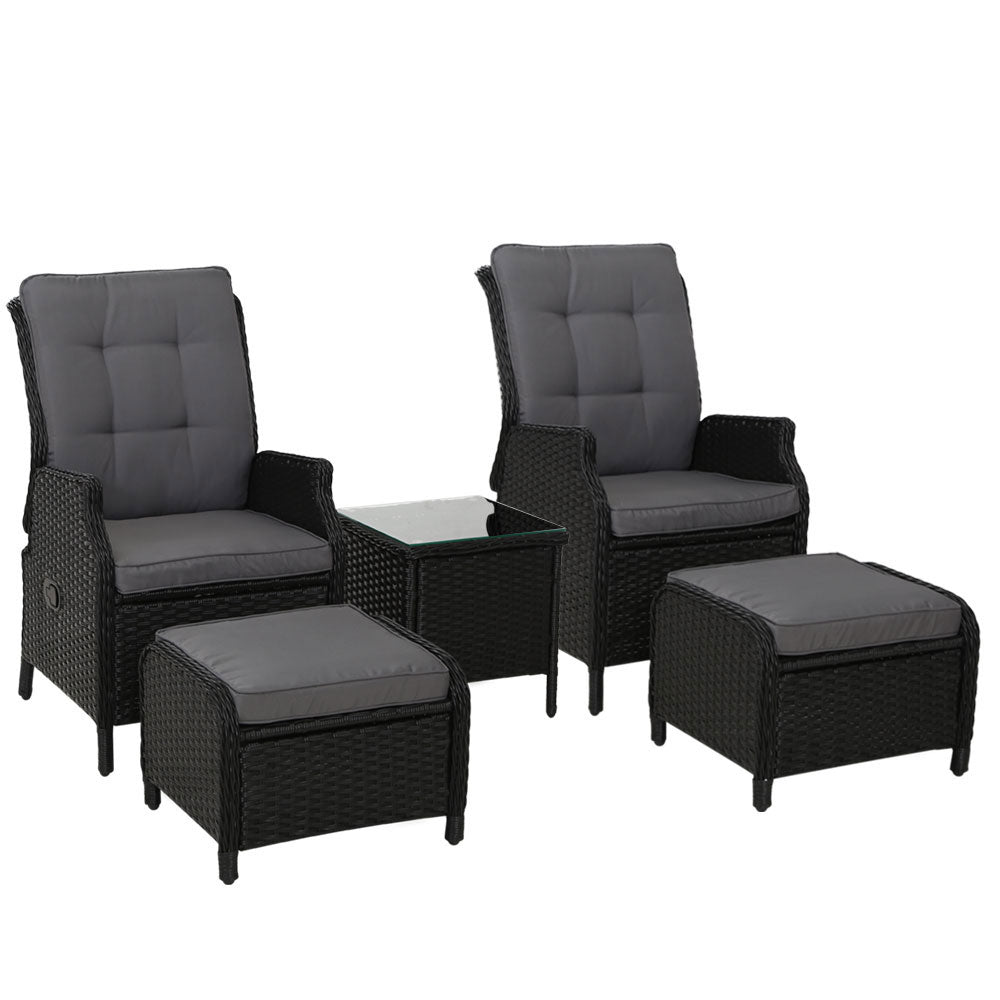 Gardeon Recliner Chairs Sun lounge Setting Outdoor Furniture Patio Garden Wicker
