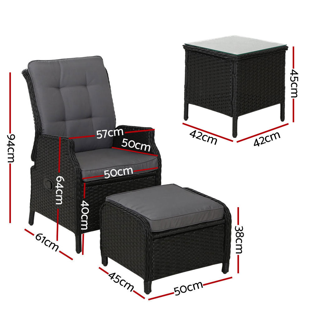 Gardeon Recliner Chairs Sun lounge Setting Outdoor Furniture Patio Garden Wicker