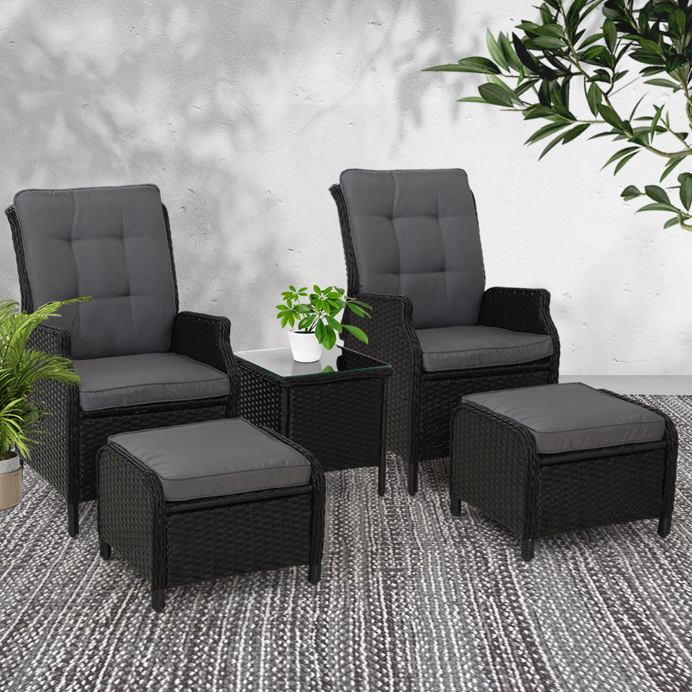 Gardeon Recliner Chairs Sun lounge Setting Outdoor Furniture Patio Garden Wicker