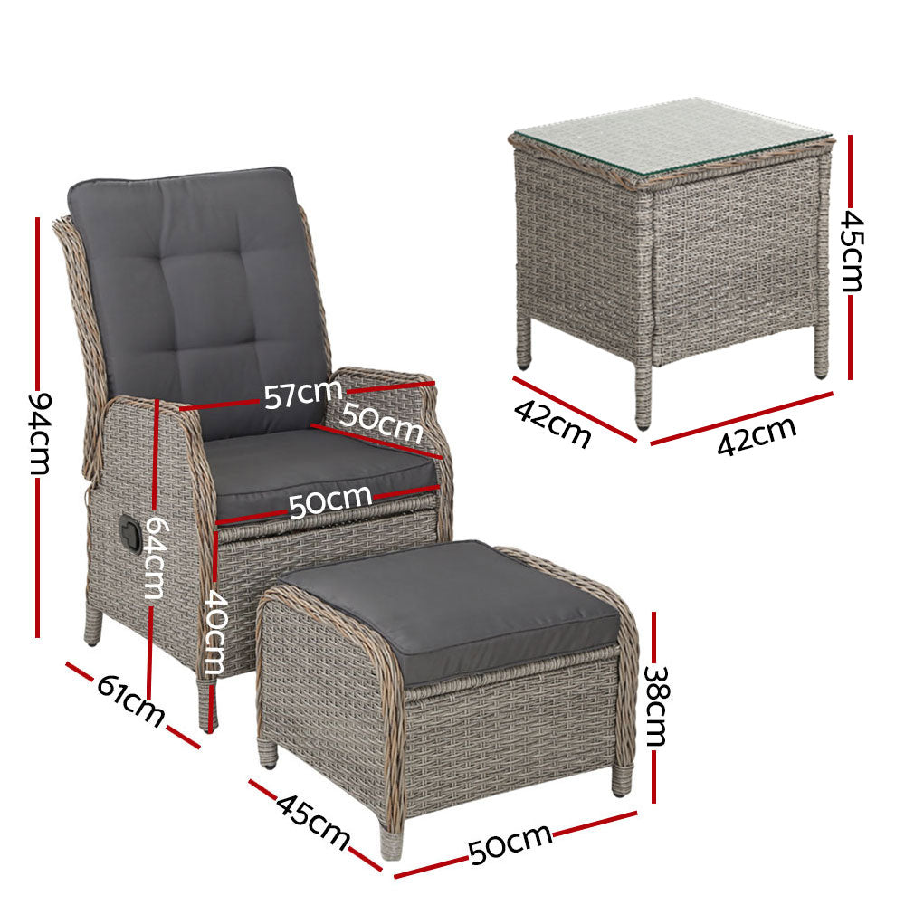 Gardeon Recliner Chairs Sun lounge Outdoor Setting Patio Furniture Garden Wicker