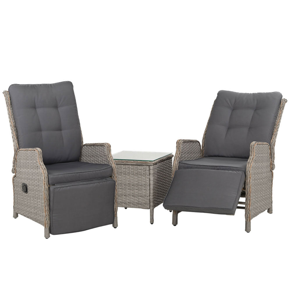 Gardeon Recliner Chairs Outdoor Sun lounge Setting Patio Furniture Wicker Sofa