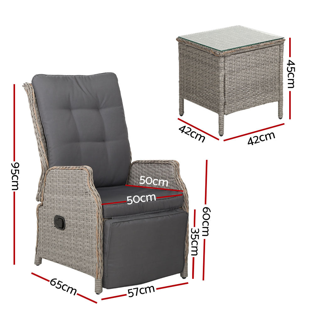 Gardeon Recliner Chairs Outdoor Sun lounge Setting Patio Furniture Wicker Sofa