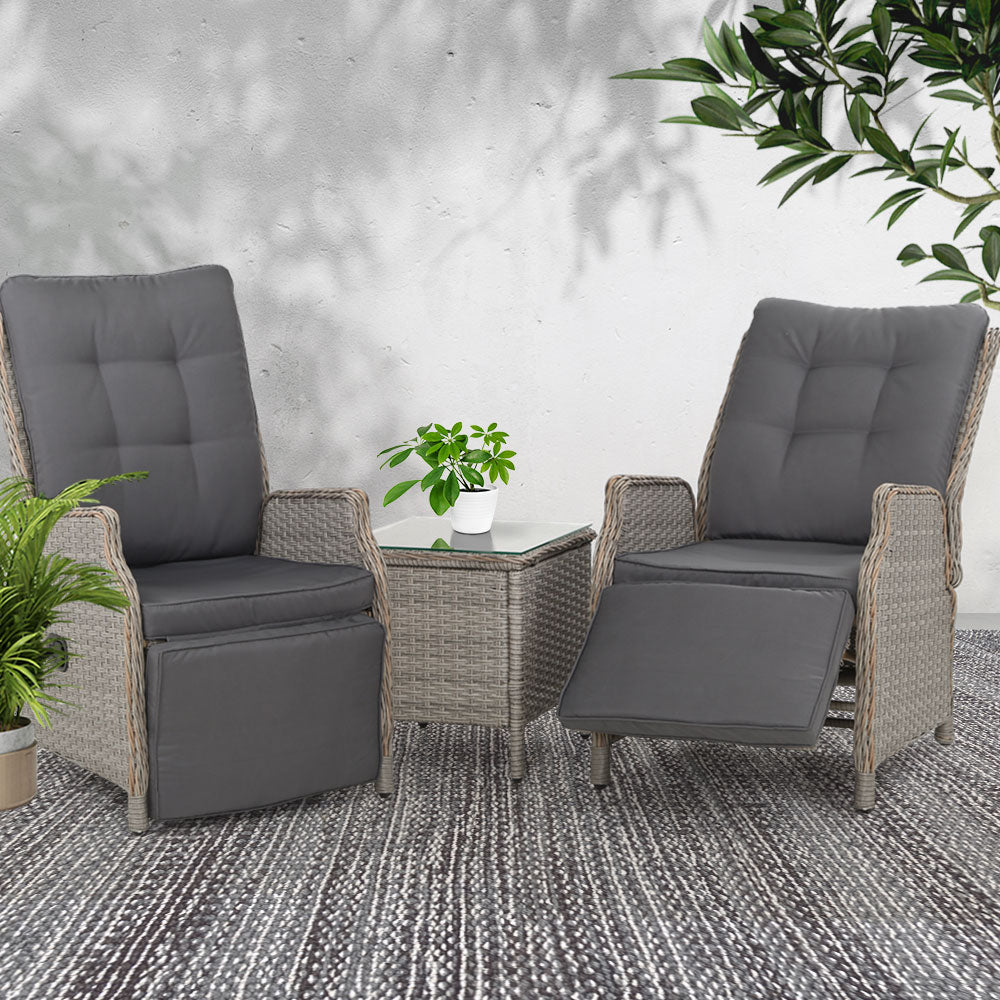 Gardeon Recliner Chairs Outdoor Sun lounge Setting Patio Furniture Wicker Sofa
