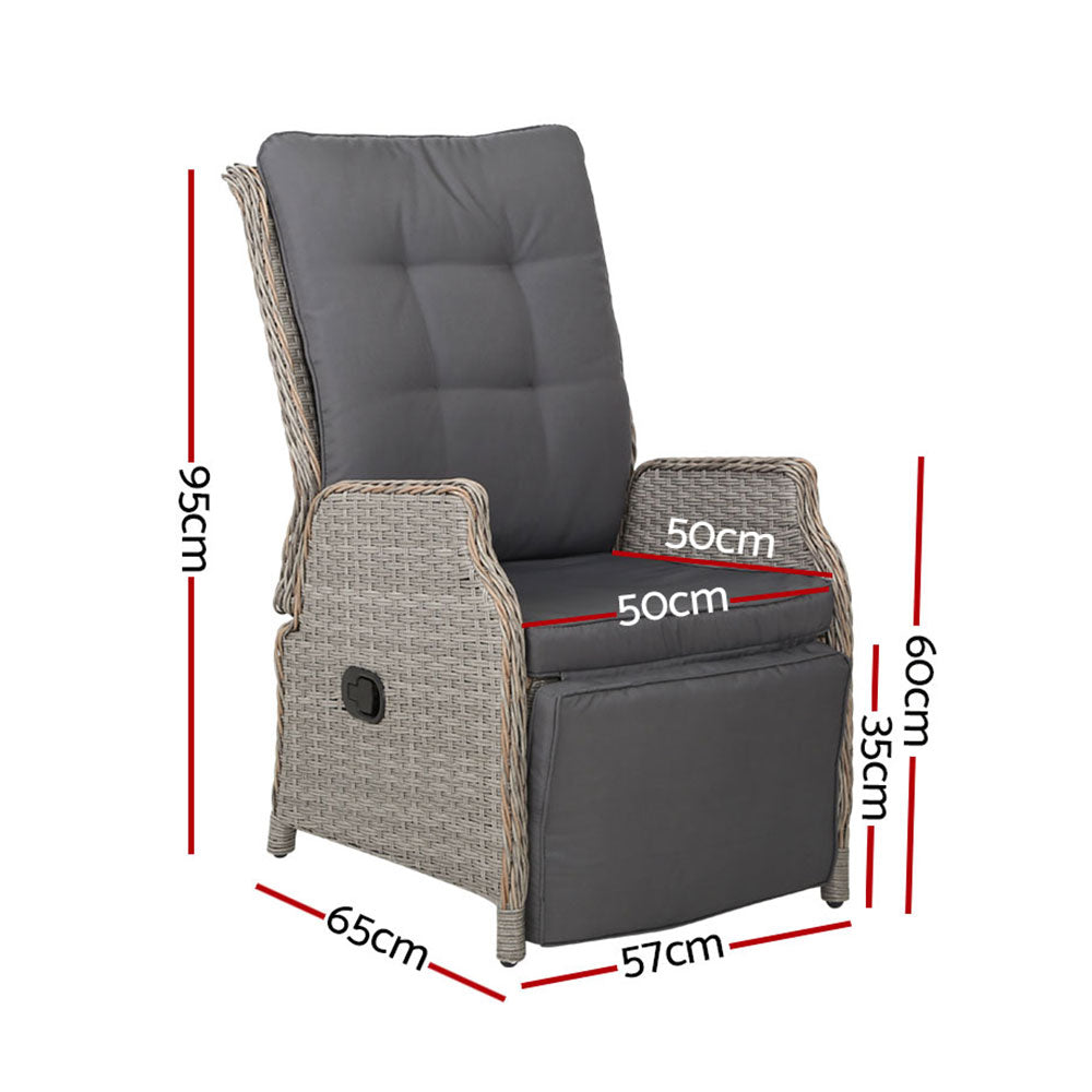 Gardeon Set of 2 Recliner Chairs Sun lounge Outdoor Furniture Setting Patio Wicker Sofa Grey