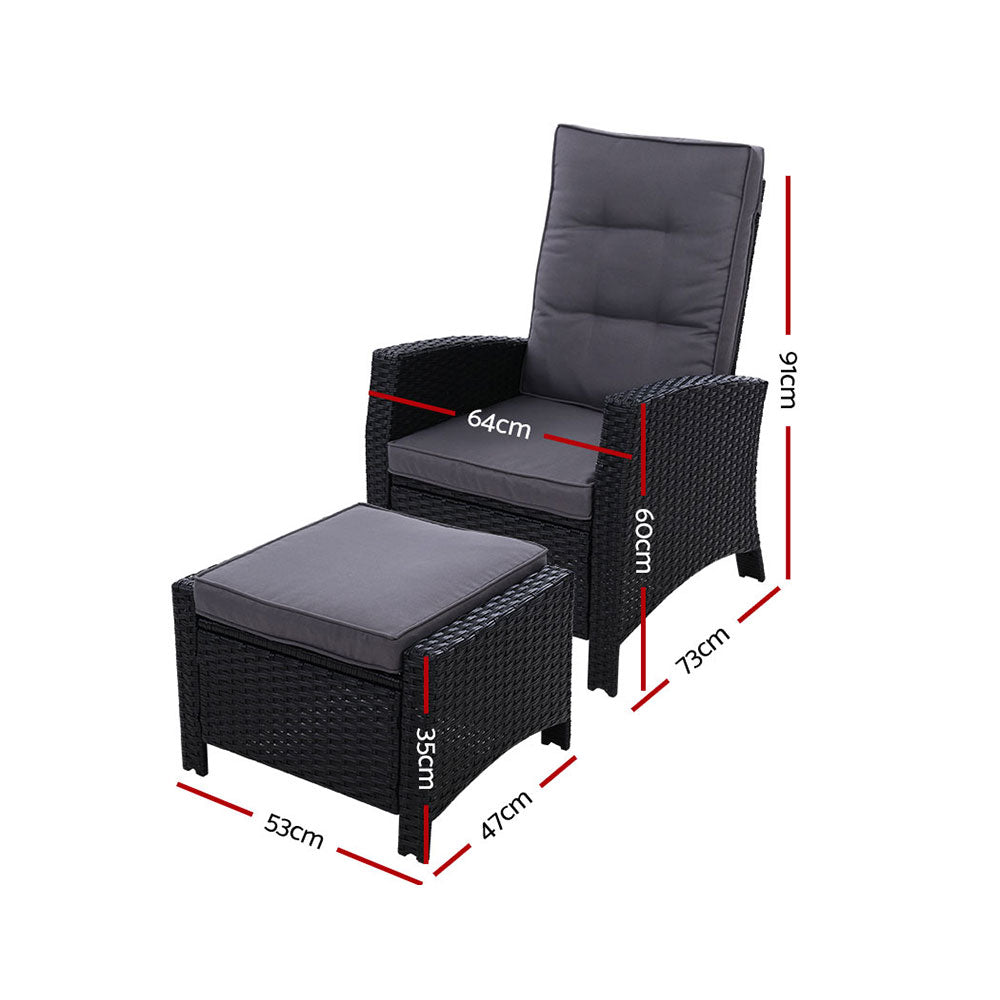 Set of 2 Sun lounge Recliner Chair Wicker Lounger Sofa Day Bed Outdoor Chairs Patio Furniture Garden Cushion Ottoman Gardeon