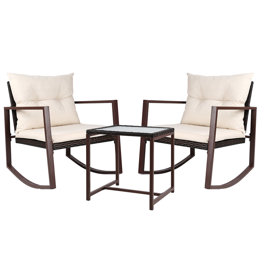 Gardeon Outdoor Chair Rocking Set - Brown