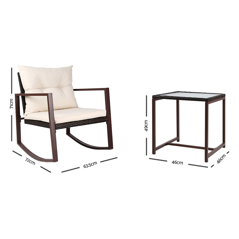 Gardeon Outdoor Chair Rocking Set - Brown