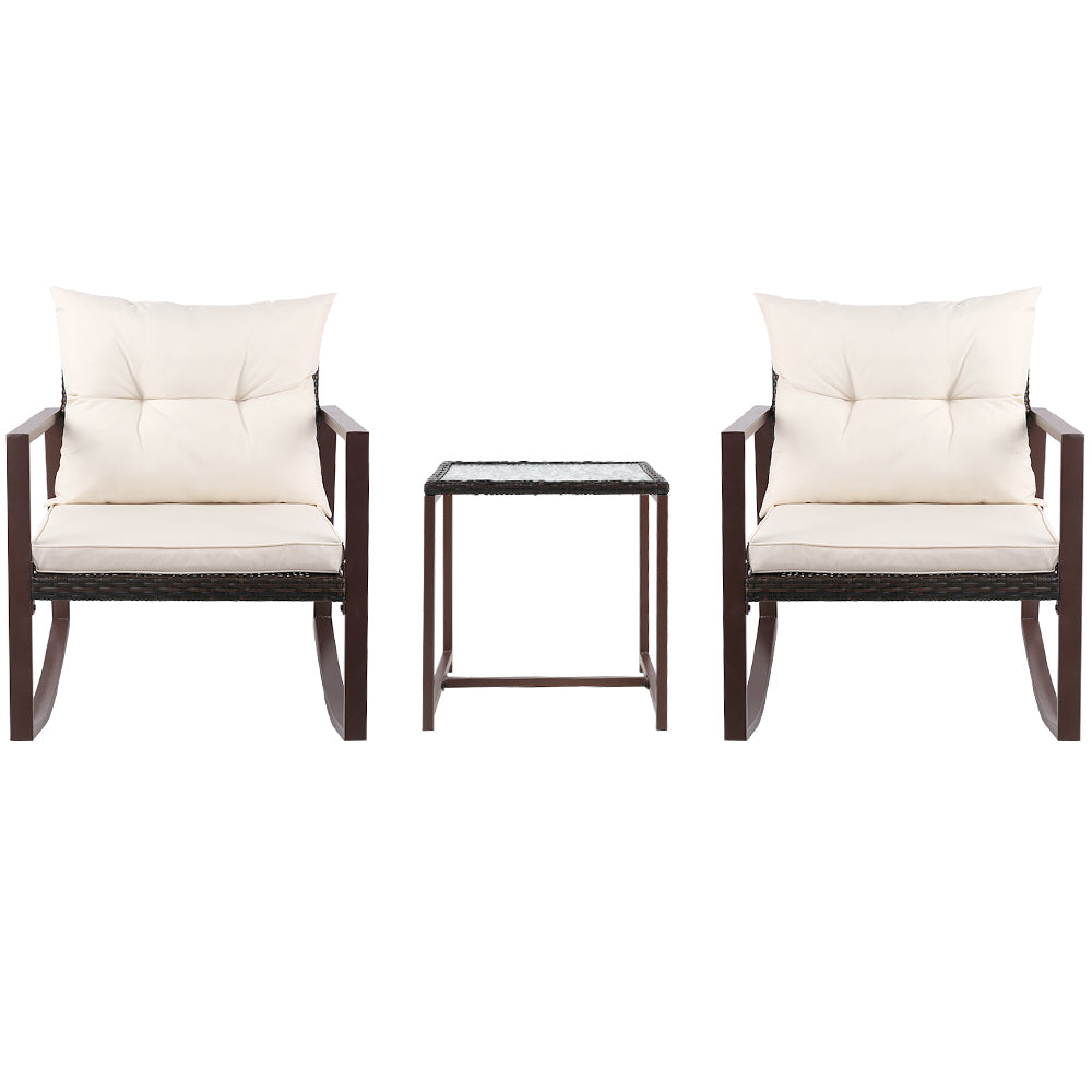 Gardeon Outdoor Chair Rocking Set - Brown