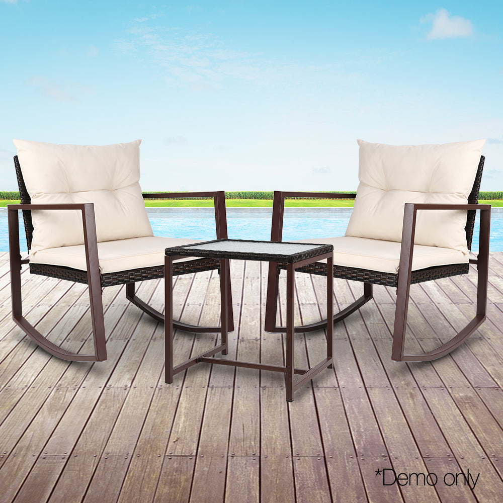 Gardeon Outdoor Chair Rocking Set - Brown