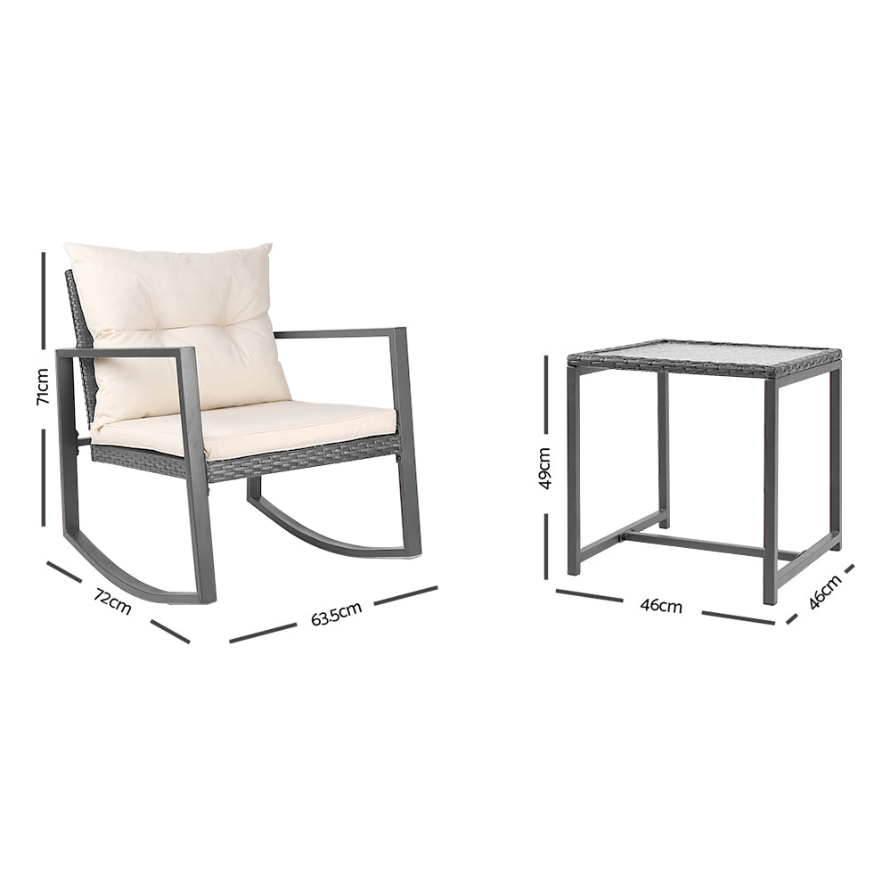 Gardeon Outdoor Chair Rocking Set - Grey