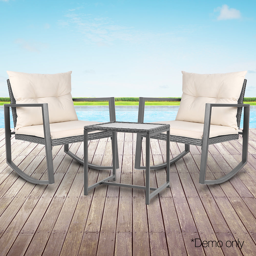 Gardeon Outdoor Chair Rocking Set - Grey