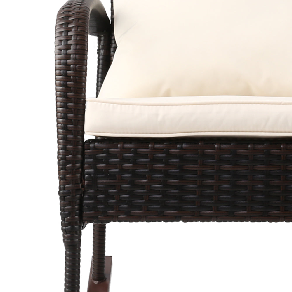 Gardeon Rocking Chairs Table Set Outdoor Setting Wicker Recliner Patio Furniture Brown