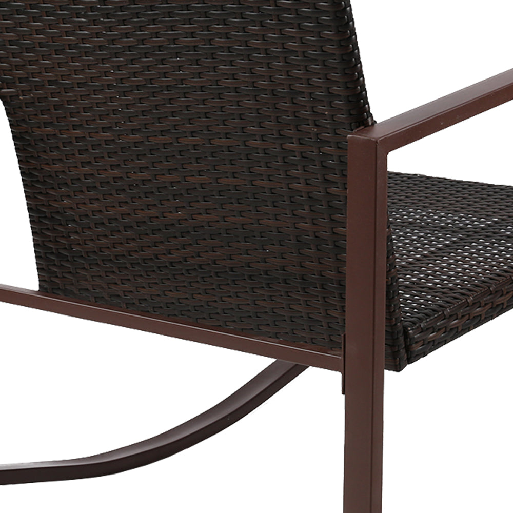 Gardeon Rocking Chairs Table Set Outdoor Setting Wicker Recliner Patio Furniture Brown