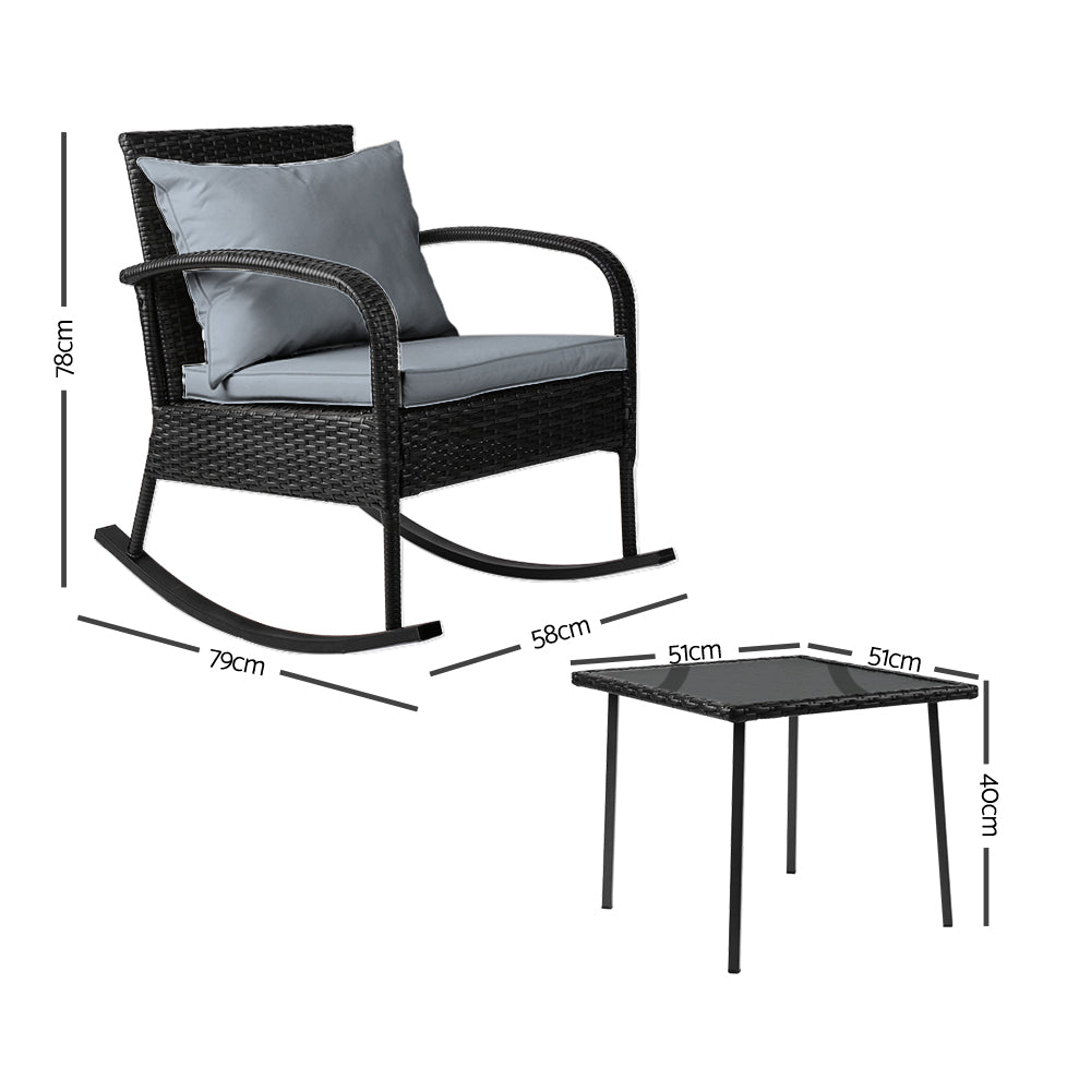 Gardeon 3 Piece Outdoor Chair Rocking Set - Black
