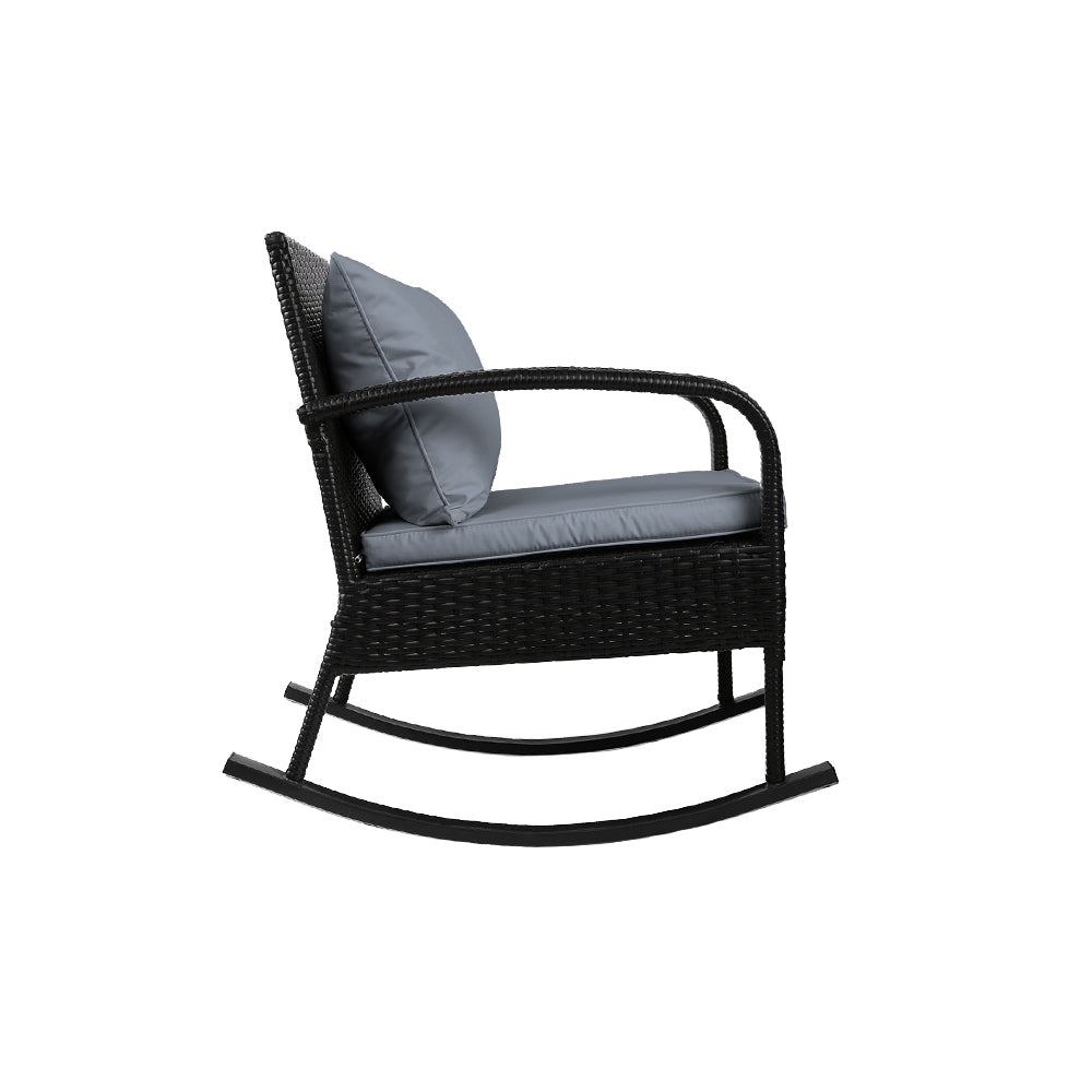 Gardeon 3 Piece Outdoor Chair Rocking Set - Black