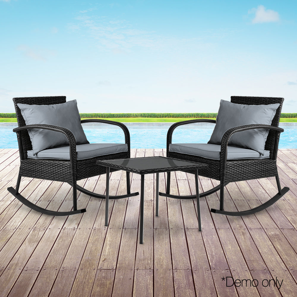 Gardeon 3 Piece Outdoor Chair Rocking Set - Black