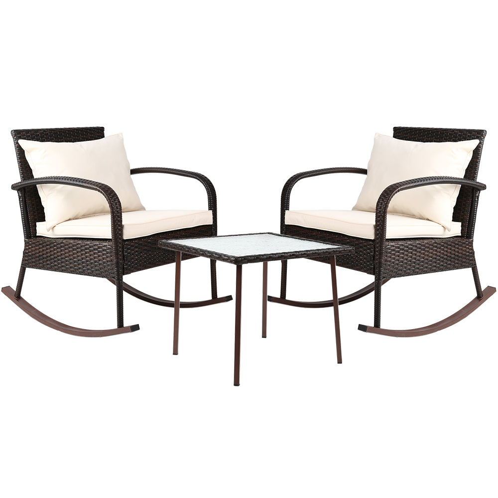 Gardeon 3 Piece Outdoor Chair Rocking Set - Brown