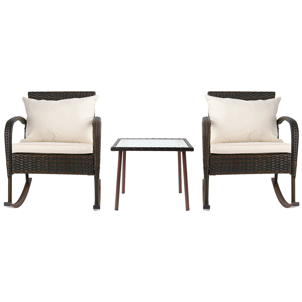 Gardeon 3 Piece Outdoor Chair Rocking Set - Brown