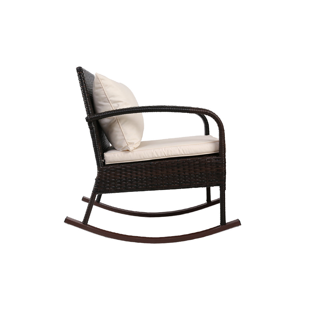 Gardeon 3 Piece Outdoor Chair Rocking Set - Brown